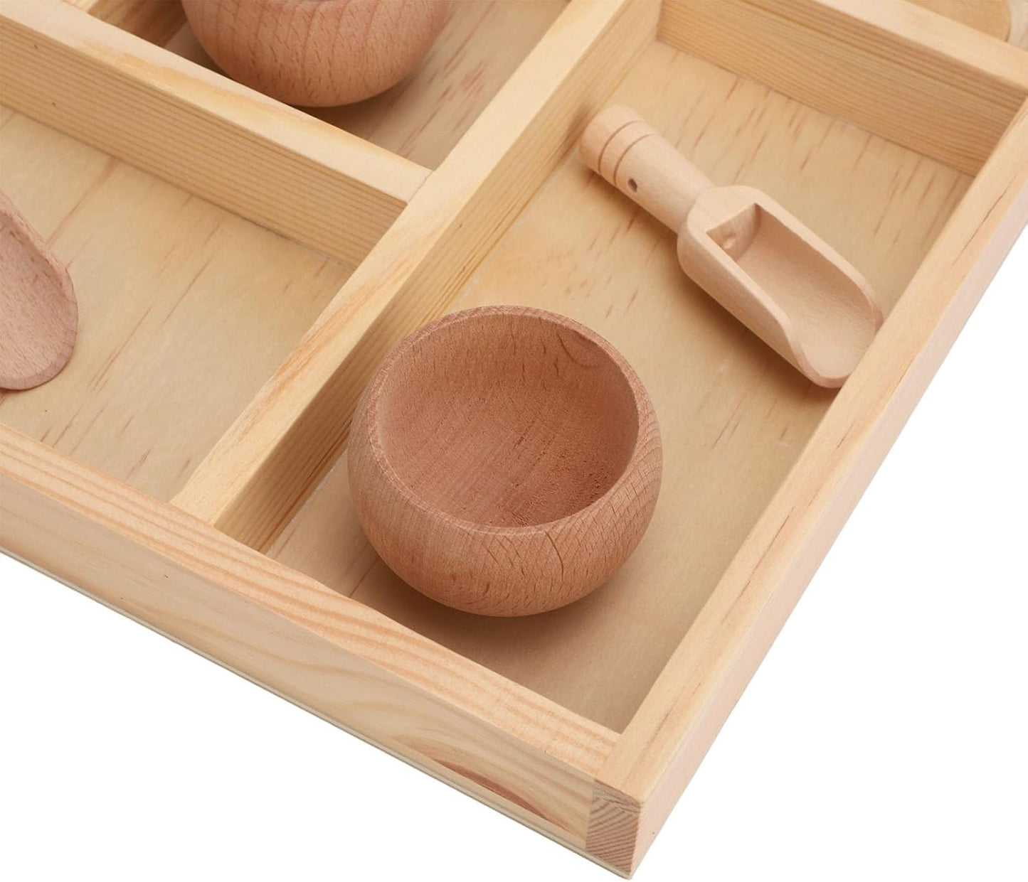 ZJchao Montessori Sensory Bin Tools, Wooden Toy Set with Bowls and Scoops for Fine Motor Skills Development, Sensory Play and Learning for Toddlers