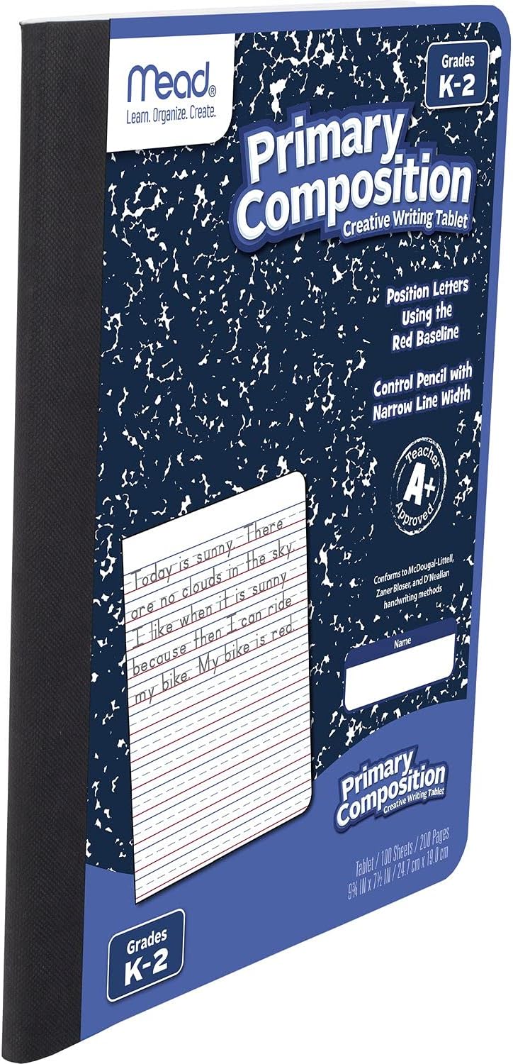 Mead Learn to Letter Writing Tablet, Handwriting Practice Pad Grades PK-1, 10" x 8", Solid & Dotted Raised Ruling, 40 Sheets, 4 Pack (480018)