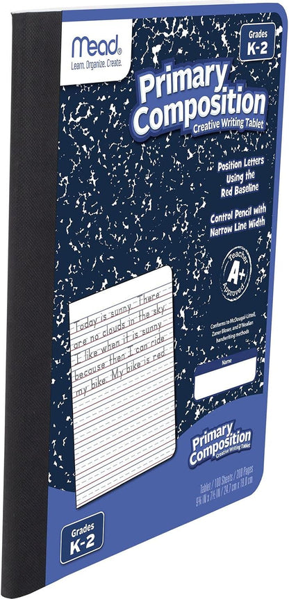 Mead Learn to Letter Writing Tablet, Handwriting Practice Pad Grades PK-1, 10" x 8", Solid & Dotted Raised Ruling, 40 Sheets, 4 Pack (480018)