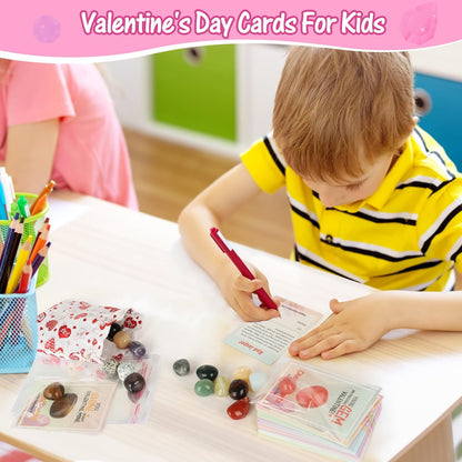 Gifts for Kids - 28 Pack Exchange Cards & Natural Gemstone Crystals Rocks Minerals Bulk,Cards for Boys Girls Classroom Party Favors
