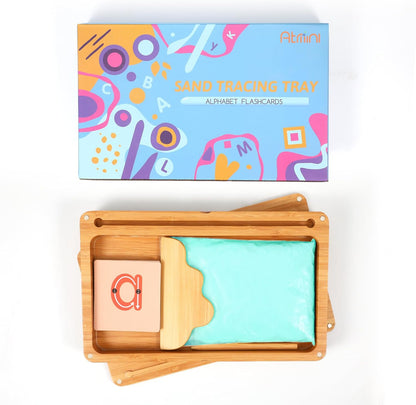 AtMini Montessori Sand Tray with Lid - Wooden Sand Trays for Kids Writing Letters and Numbers, Preschool Classroom Must Haves, Kindergarten Learning Tools (Blue)