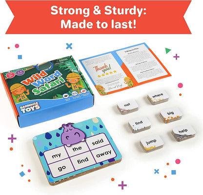 Barnacle Toys Wild Word Safari - CVC Sight Word Reading Games, Primary Phonics Flash Card Alternatives for Kids, Learning Activities/Resources and a Classroom Must Have