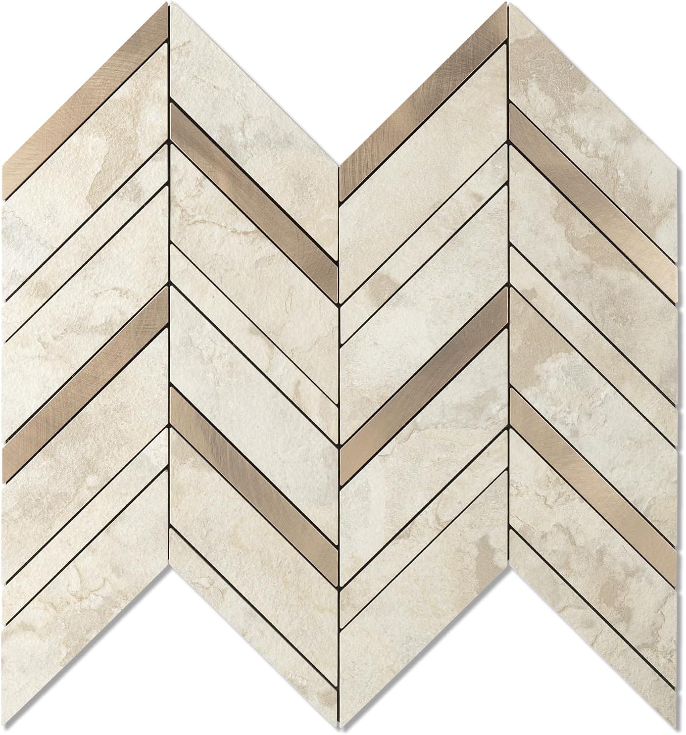 Yipscazo 10 Sheets Herringbone Backsplash Peel and Stick Tile, Marble Calacata Mixed Metal Gold PVC Stick on Backsplash for Kitchen, Waterproof Self Adhesive Wall Tile for Bathroom