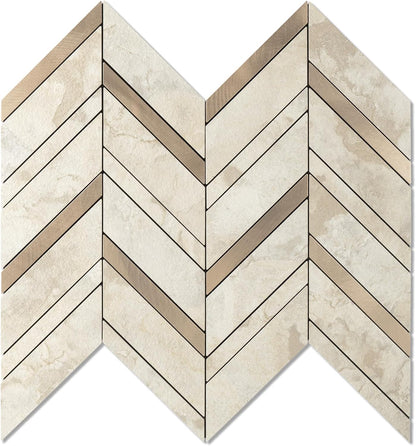 Yipscazo 10 Sheets Herringbone Backsplash Peel and Stick Tile, Marble Calacata Mixed Metal Gold PVC Stick on Backsplash for Kitchen, Waterproof Self Adhesive Wall Tile for Bathroom