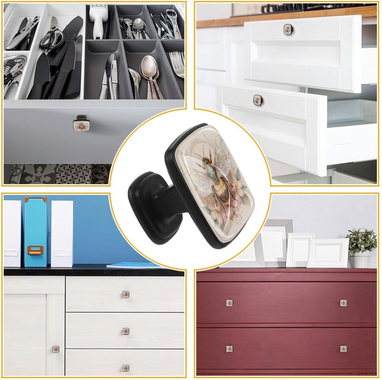 4 Pack Cabinet Knobs Drawer Pulls, 30mm Round ABS Glass Drawer Hardware Growing Purple Butterflies Cabinet Handles with Screws for Dressers Kitchens Cupboard