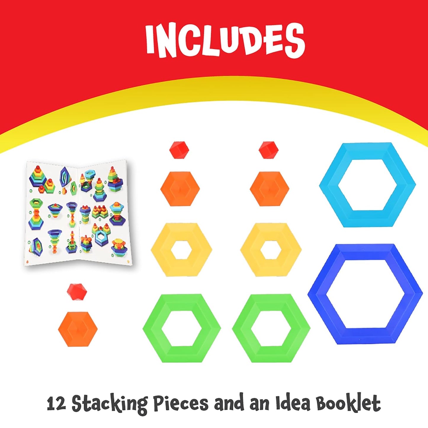 POPULAR PLAYTHINGS Hexacus Pyramid Stacking Blocks, Pattern Building Educational Toy, Stem Learning Gift for Kids Ages 2–6 – 12 Pieces