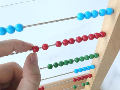 Premium Montessori Small Bead Frame,9.1in Solid Beechwood Math Toy for Ages 5-9, Teaching Aids for Addition Subtraction with Carrying Borrowing, Homeschool & Classroom Educational Gift for Kids
