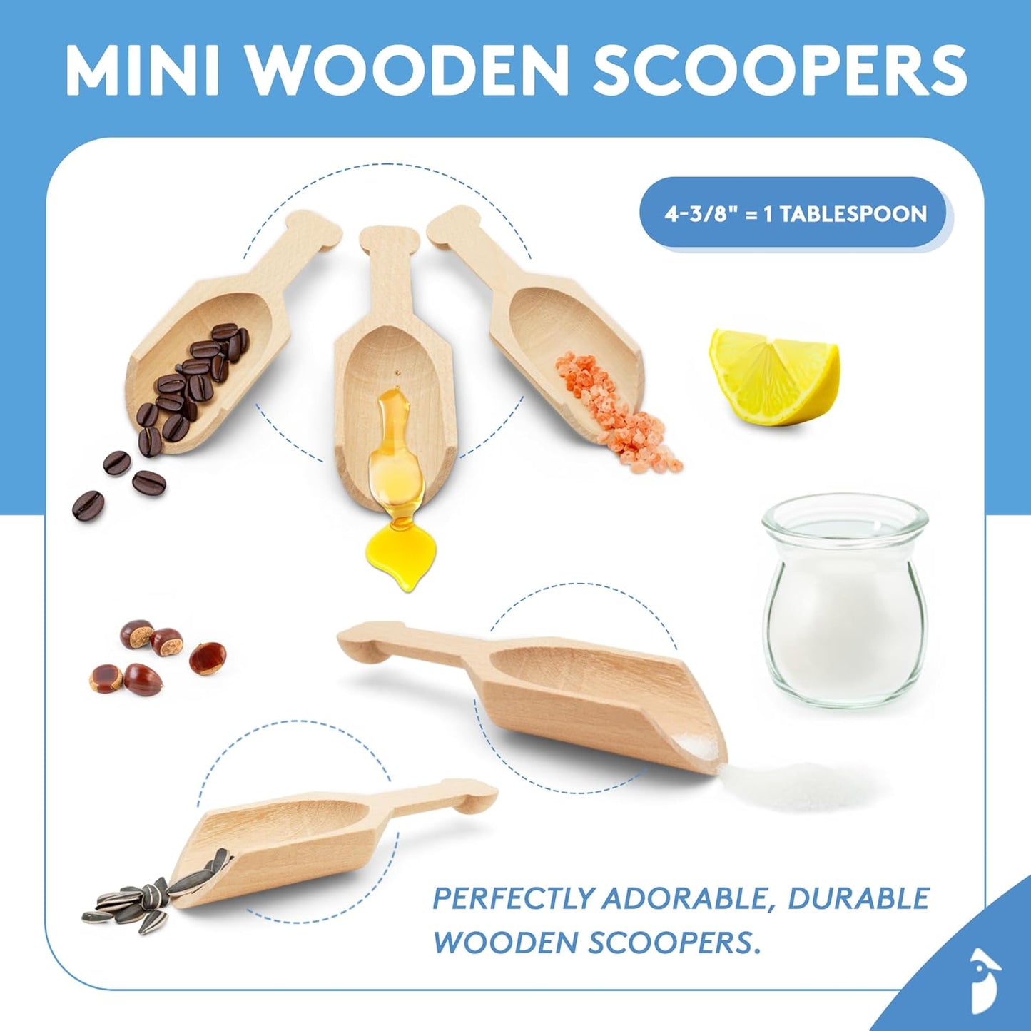 Mini Wooden Scoops 3-3/4 Inches Long, 50 Unfinished Mini Scoops for Jars, Bath Salts, Body Scrubs, Salt & Spice Containers, by Woodpeckers