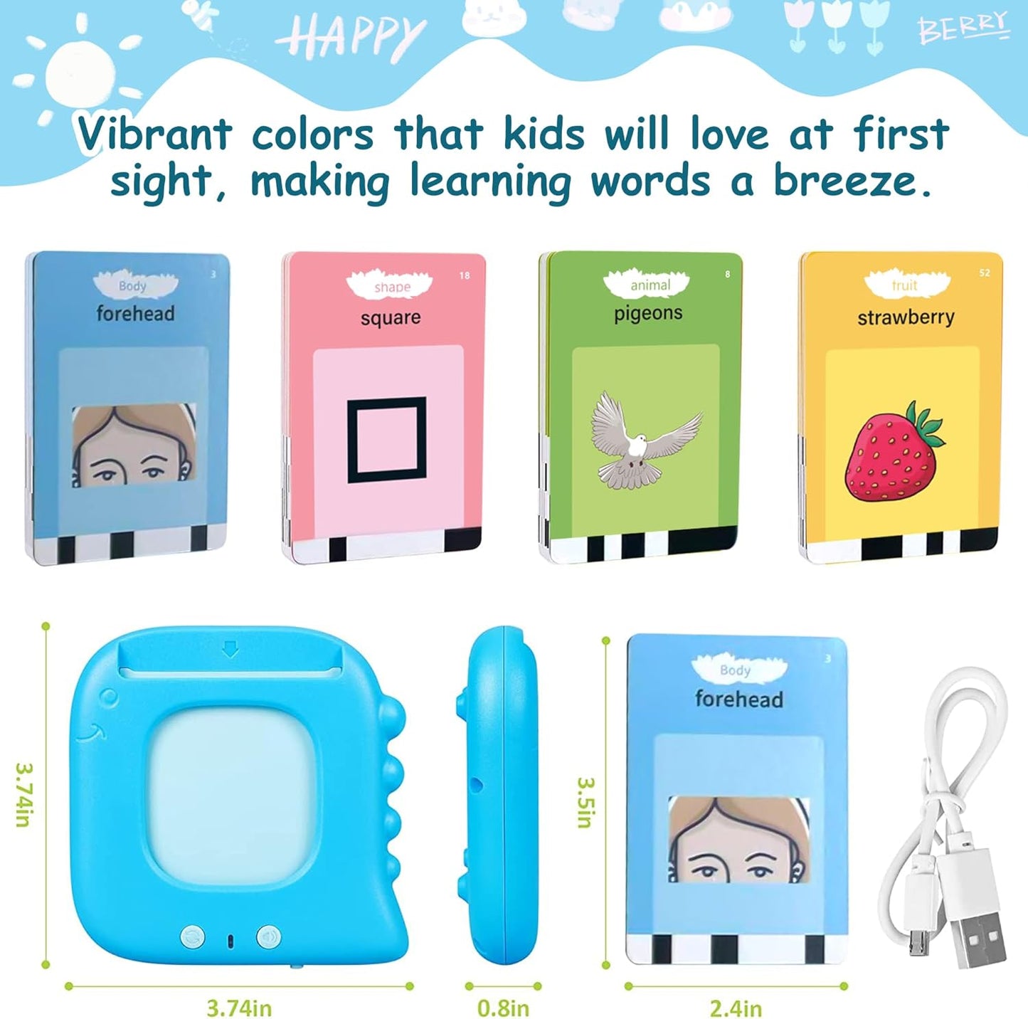 Talking Flash Cards for Toddlers with 510 Sight Words, Autism Sensory Toys, Pocket Speech, Speech Therapy Toys, Toddlers Language Learning Toys, Preschool Birthday Gifts for 1 2 3 4 5 Years Old (Blue)