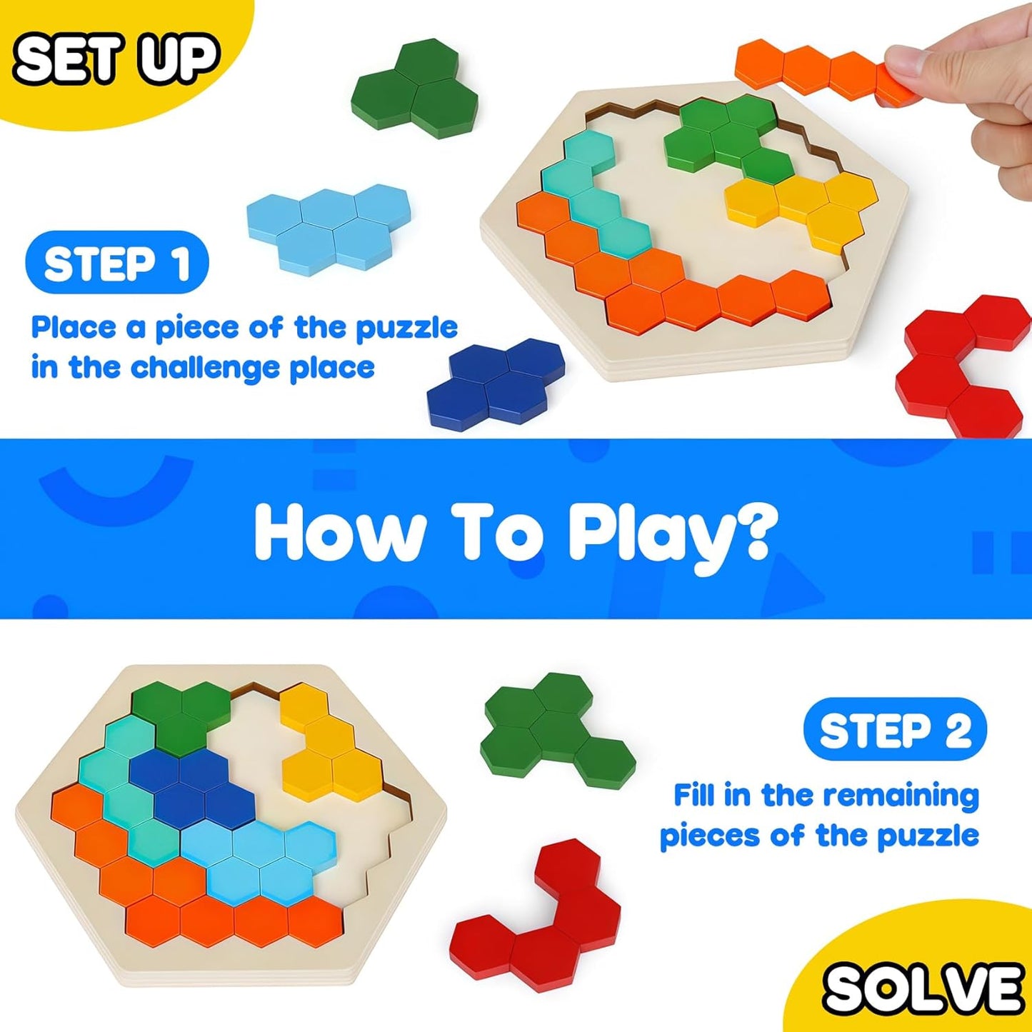 Skrtuan 5 Pack Wooden Puzzles Set - STEM Montessori Educational Board Games and Logic Traning Brain Teaser Geometric Shapes Tangram Puzzle Games for Kids Ages 3+