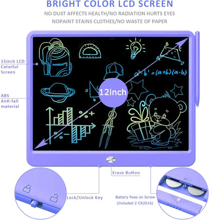 FLUESTON LCD Writing Tablet for Kids, 10 Inch Doodle Board, Colorful Drawing Pad for Toddler, Educational Travel Toy Gifts for 3-8 Year Old Girls Boys, Erase Lock Writing Board