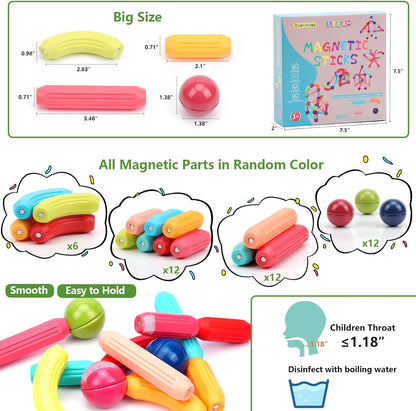 COUOMOXA Magnetic Toy Montessori for Kids: 3 4 5 6 7 8 9 10 11 12 Years Old Kids Building Sticks - Magnetic Creative Toy Age 3-12 Playroom Family - Christmas Birthday Gift for Boys Girls