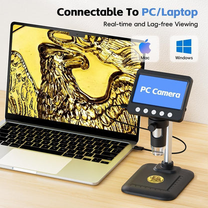 4.3" Digital Microscope for Adults, SKYEAR Coin Microscope 1000X Magnification with 8 Ajustable LED Fill Lights, USB Microscope for Windows/MacOS, Coin Collection Supplies-Black