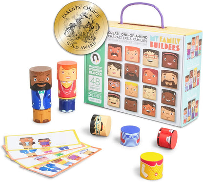 16-Piece Multiracial Magnetic Friends Play Set, Wooden Diversity Building Blocks for Kids, Multicultural Dolls for Creative Play & SEL Development – Ages 1+