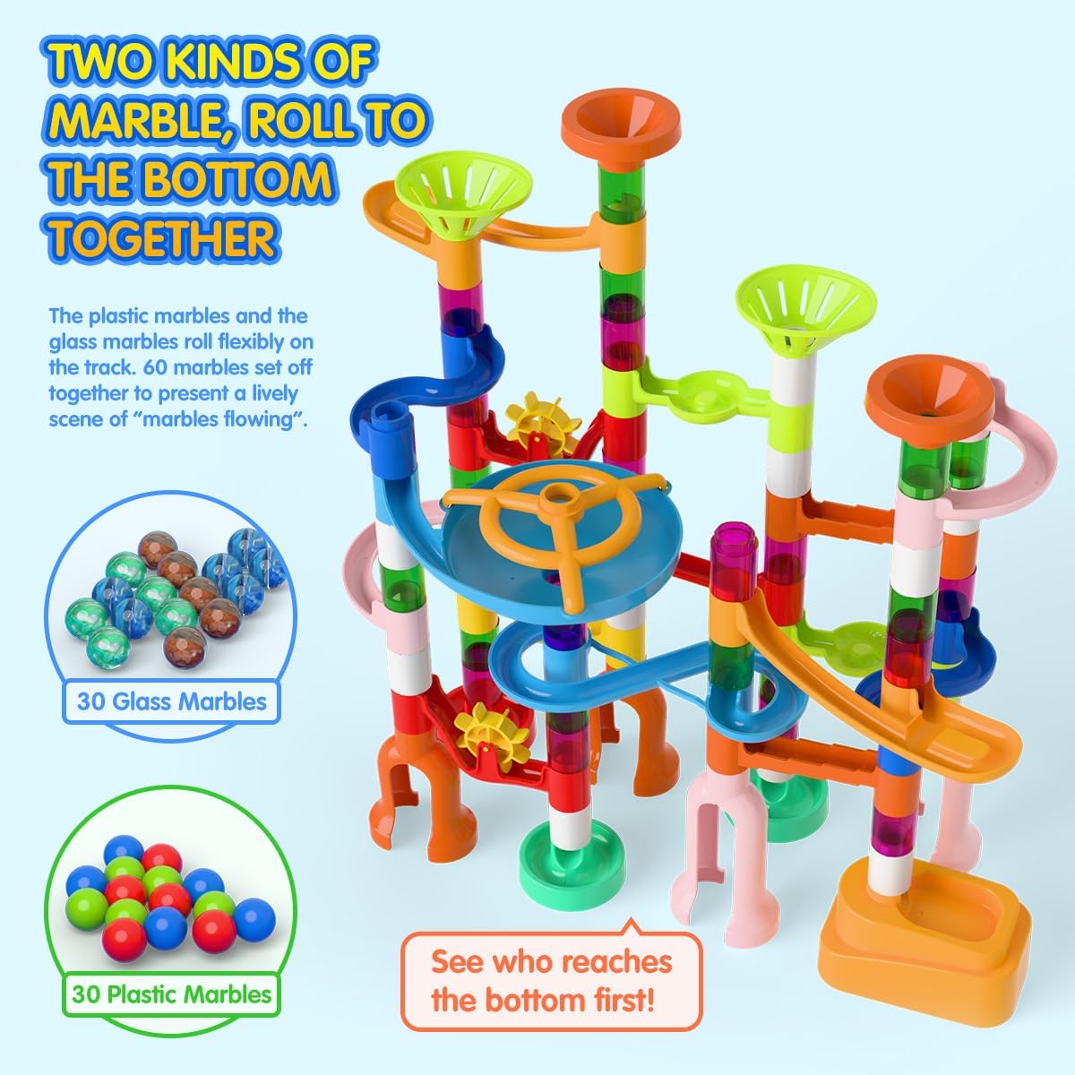 MaxTronic Marble Run Toy, 110pcs Marble Maze Kit STEM Educational Learning Toy for Kids, Mable Race Construction Railway Building Blocks with 60 Marbles Birthday Gift for Boys Girls 3-12 Years Old