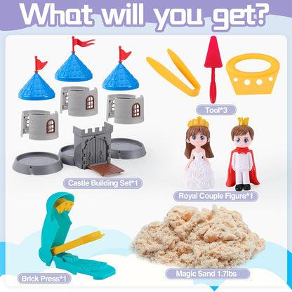 Crelloci House Building Play Sand Toys, House Mold 1.7lbs Magic Sand 4 Tools & Dog Slide Model, Construction Sensory Toy Magnetic Sand Set, Gift for Kids Boys Girls Age 3-8