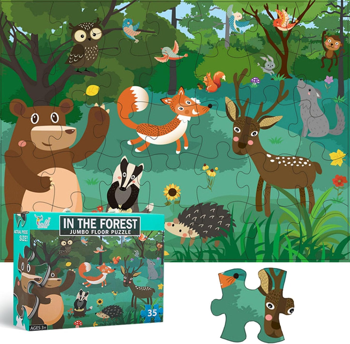 Jumbo Floor Puzzle for Kids, Large Jigsaw Puzzles 35 Piece for Kids Ages 3-5,Preschool Learning & Education Toys, Gifts for 4-8 Year Old Boys and Girls (Grassland Animal)