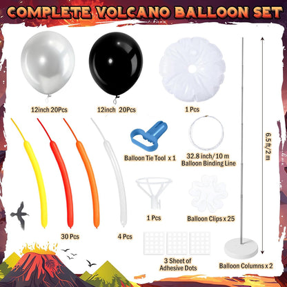 126 Pcs Volcano Birthday Party Decoration Lava Volcano Balloons Set Red Orange Yellow Black Sliver Flame Latex Balloons for Science Dinosaur Lava Luau Hawaiian Fire Party Decor Supplies