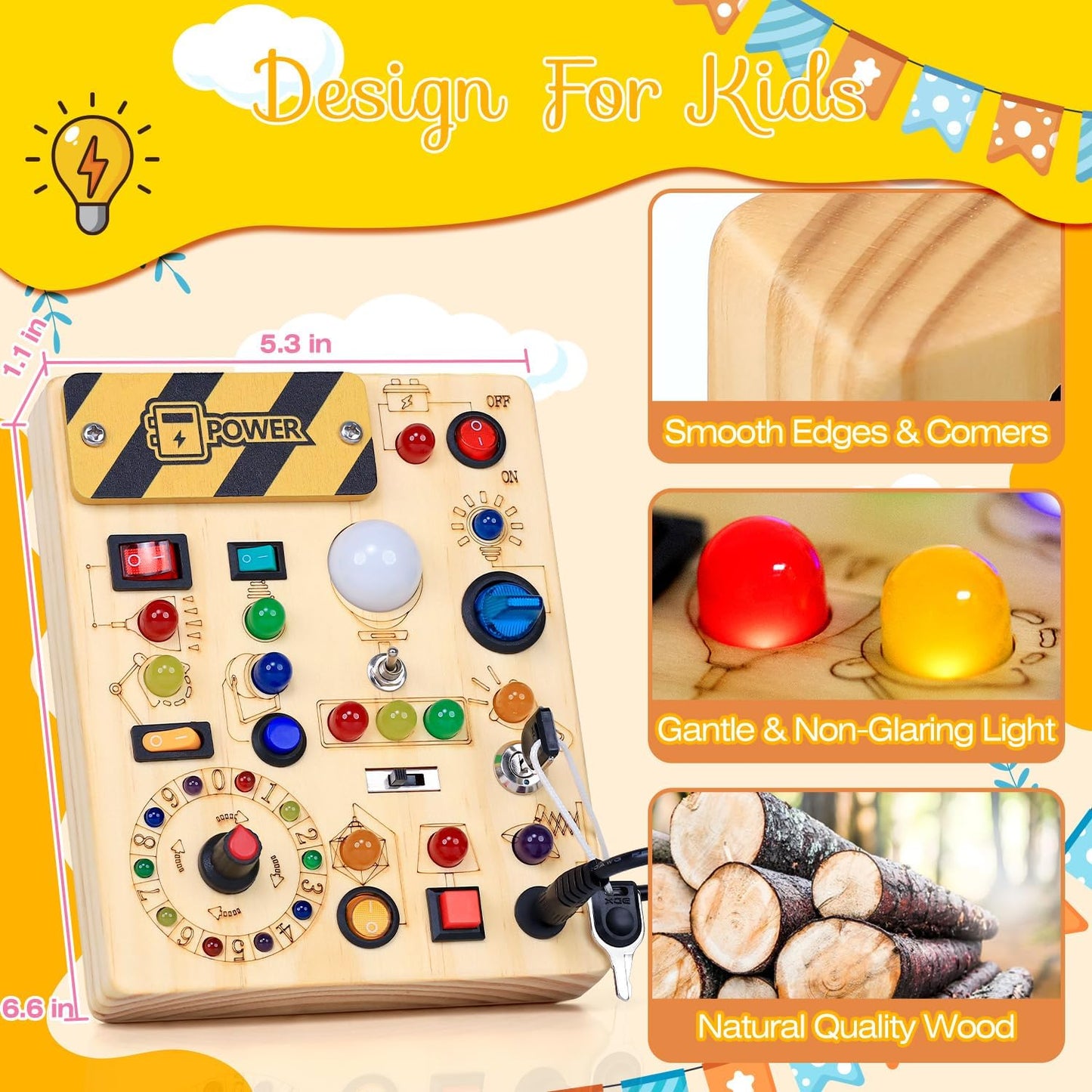 RichBoy Montessori Toy Busy Board with 40 LED Lights, 59-in-1 Sensory Toys for Toddlers, Travel Educational Activity for Airplane, Ideal Christmas Birthday Gift for Boys & Girls (7.8" x 6.5")