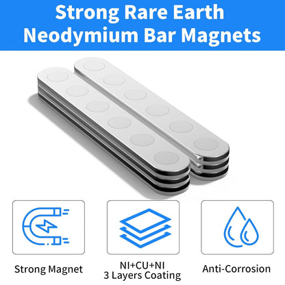 Unbreakable Strong Magnets, 12 Pack Self-Adhesive Heavy Duty Neodymium Bar Magnets, Sticky Powerful Rare Earth Magnet for Fridge Tool School Office Home Kitchen DIY Fixing Kit (N52-12PCS)