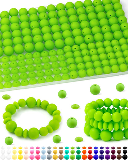 200Pcs FIVEIZERO Mixed Silicone Beads for Keychain Making, 12mm 15mm Round and 12mm Lentil Silicone Beads for Pens Bracelet Necklace DIY Crafts(Black)