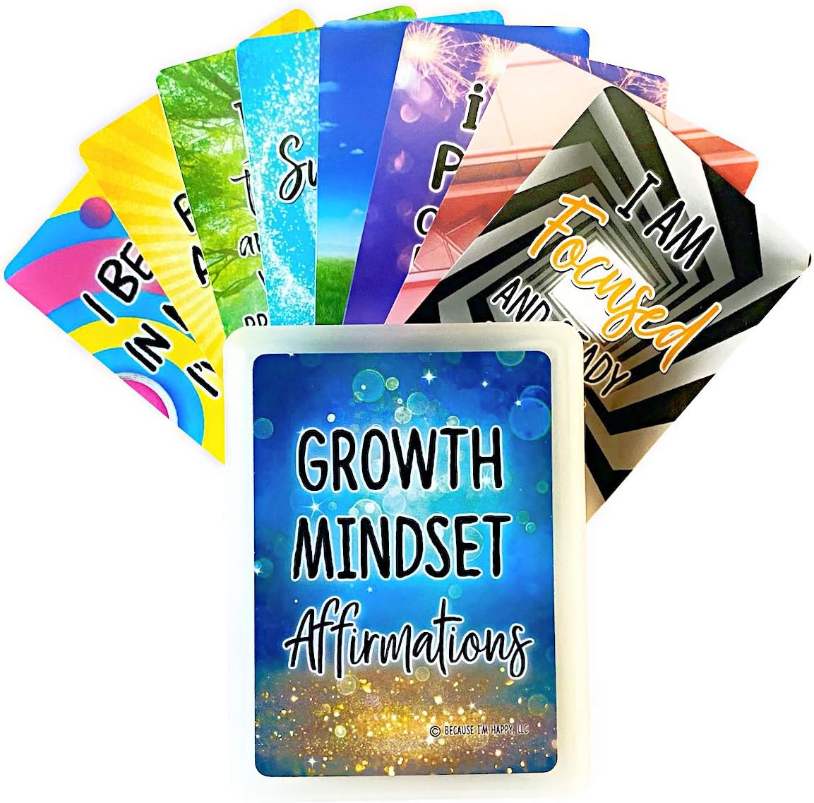 Growth Mindset Positive Affirmation Cards, 54 Affirmations, 150+ Inspiring Questions, Glossy Coated Cards with Storage Box, Meaningful Gift, Loved by Teachers, Therapists and Parents