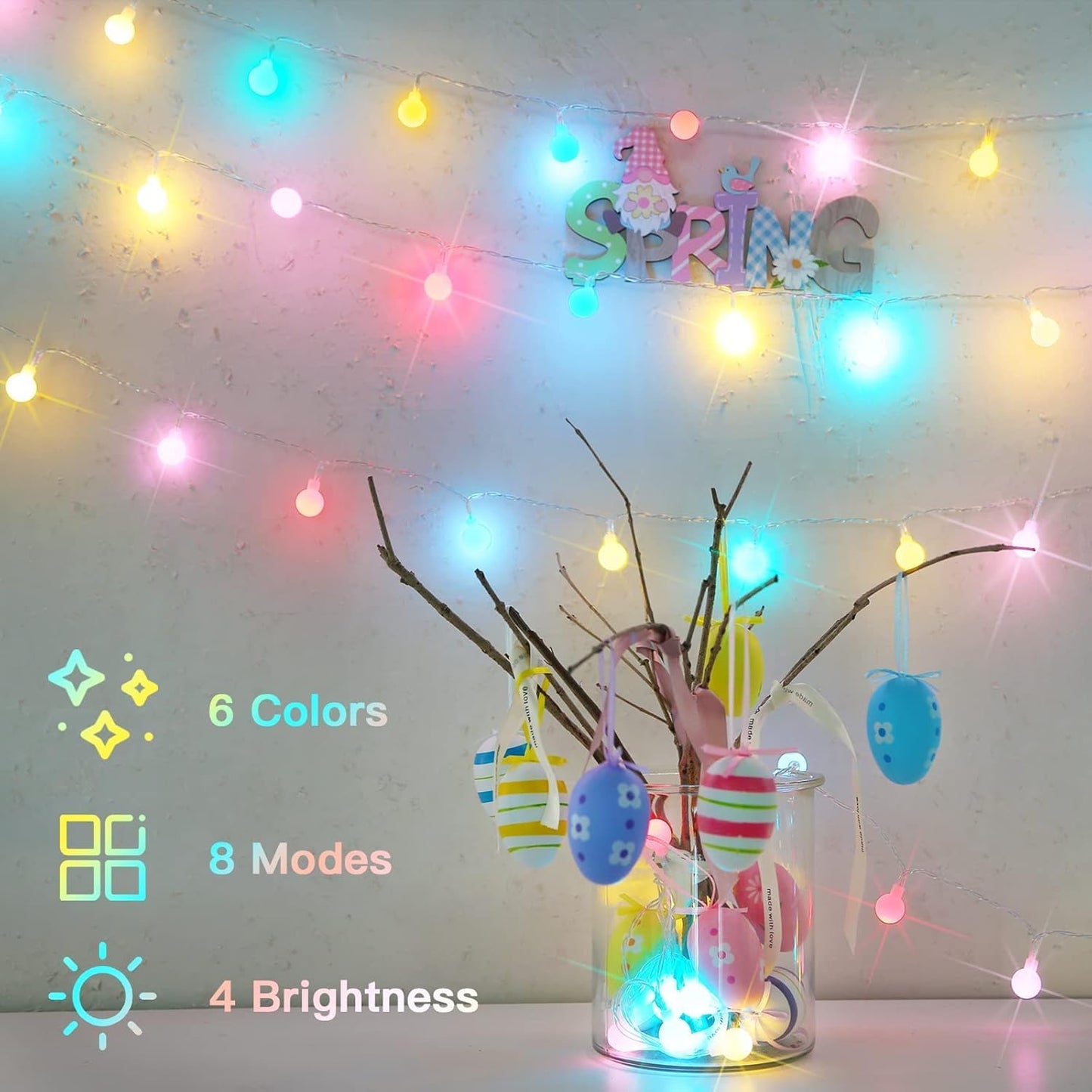 suddus String Lights for Bedroom, 66ft 200 Led Connectable Globe String Lights Indoor, Hanging Fairy Lights Plug in with Remote for Kids Room Dorm Classroom Outdoor Christmas Tree Decor, Warm White
