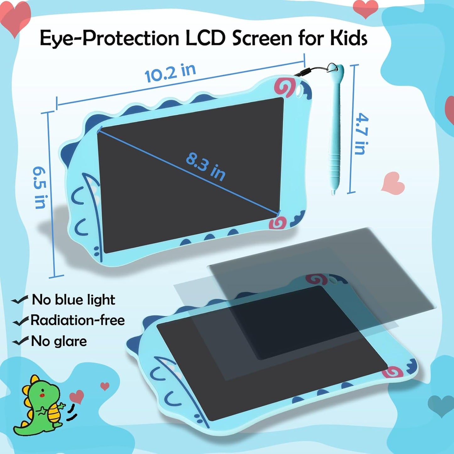 LCD Doodle Board Dinosaur Writing Tablet for Kids Toys, 8.5 Inch Colorful Todder Drawing Pad for Educational Learning Gift in Christmas Birthday Suitable for 3 4 5-8 Years Old Boys Girls (Green)