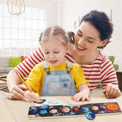 Zeoddler Solar System Puzzle for Kids 3-6, Wooden Space Toys, Planets for Kids, Preschool Learning Activities, Gift for Boys, Girls