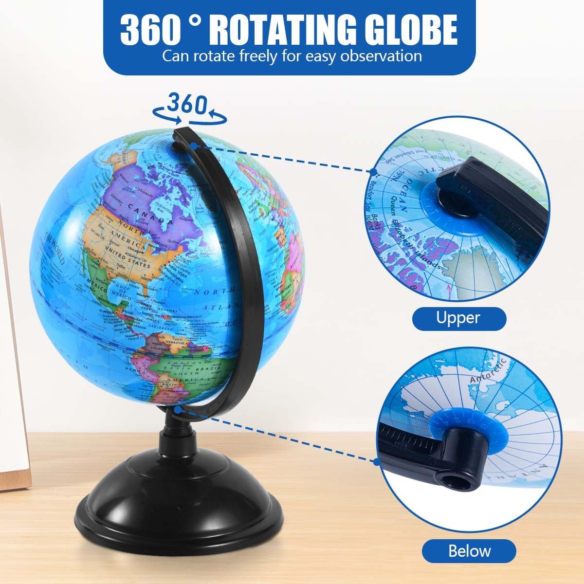 KISEER Rotating World Globe 6 Inch Spinning Earth Globe with Stand for Kids Learning Geography Classroom Education or Office Home Decorations