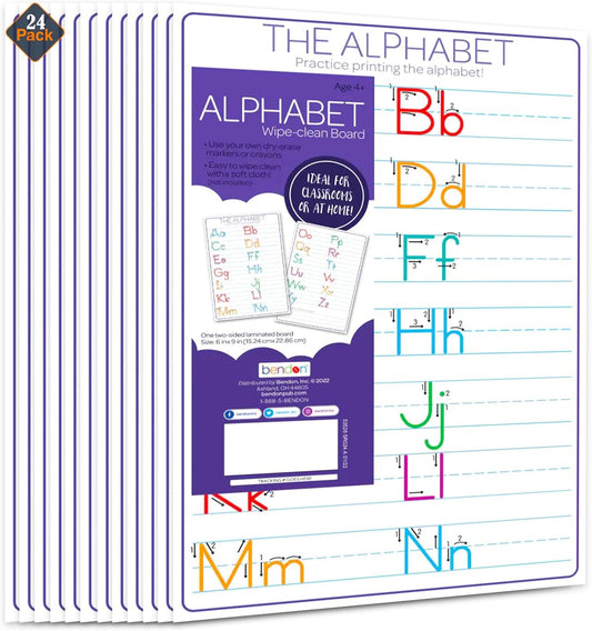 Bulk Dry Erase Board with Lines for Alphabet Practice Pack - Bundle with 24 Wipe Clean Boards with Alphabet Tracing Letters for Classroom | ABC Practice Teacher Learning Tools
