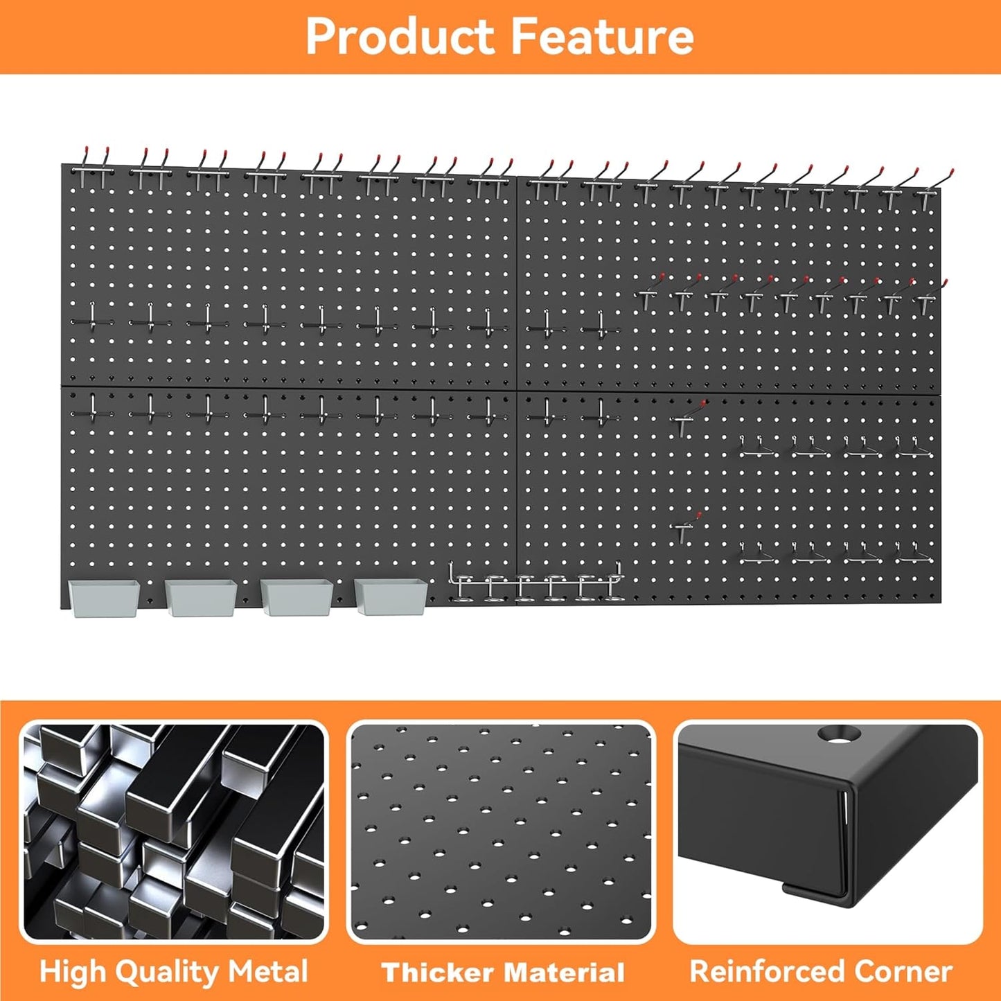 WALMANN Metal Pegboard Kit with Accessories for Wall, Garage Tools Storage Pegboard System for Garage, Workbench, Modular Peg Board Tool Organizer Board with Hooks(Black)