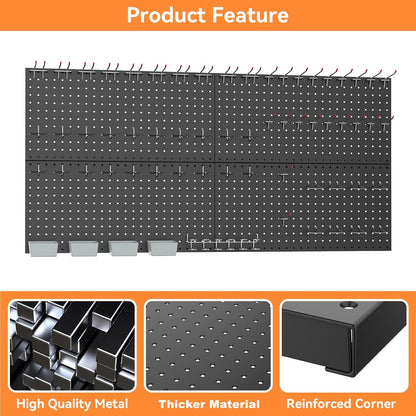 WALMANN Metal Pegboard Kit with Accessories for Wall, Garage Tools Storage Pegboard System for Garage, Workbench, Modular Peg Board Tool Organizer Board with Hooks(Black)