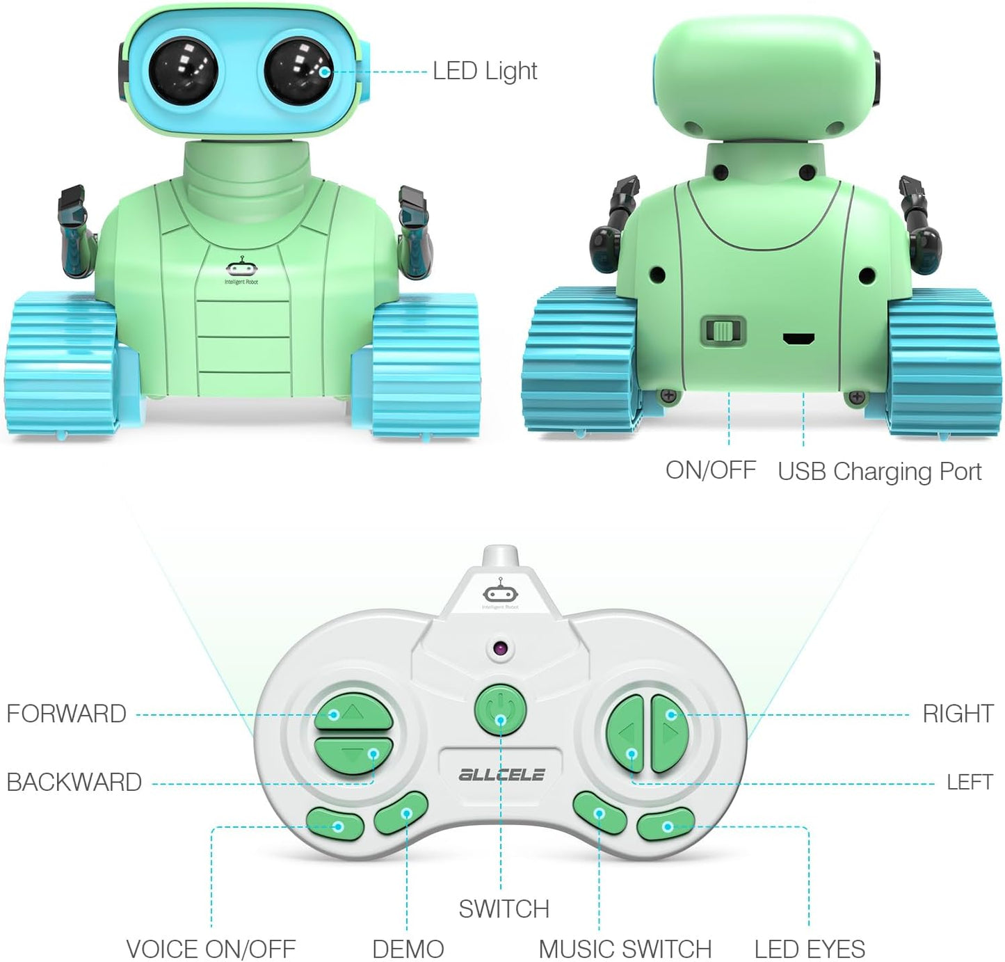 ALLCELE LED RC Robot Toys for Girls with Programming, Music, Demo and LED Function, Remote Control Robot Toy, Gift for Girls 3-8 Years Old Blue Pink