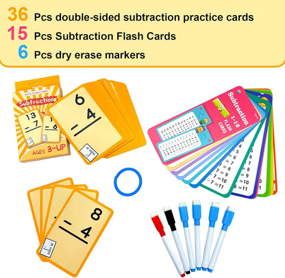 1-12 Math Flash Cards with 6 Dry Erase Pens, 15Pcs Big Multiplication Flash Cards + 36 Pcs Random Double-Sided Multiplication Practice Cards, Educational Math Flashcards for Kids Ages 6+