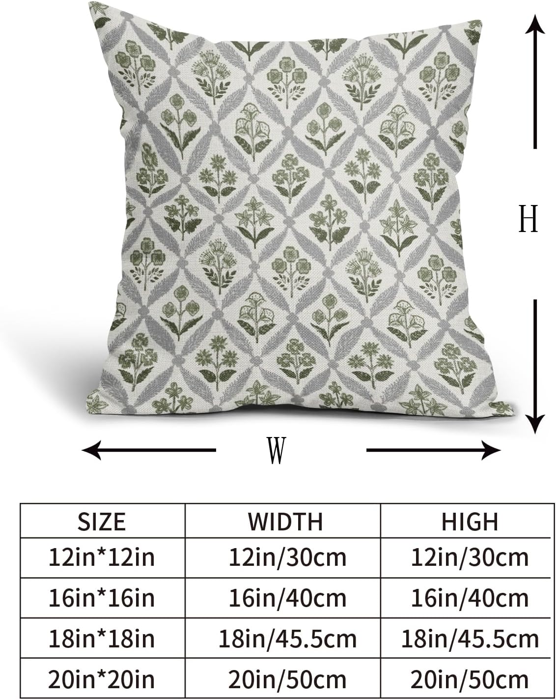 Blue Green Floral Block Print Pillow Covers 12X20 Set of 2, Flower Pattern Spring Summer Print Decorative Throw Pillow Covers Outdoor Farmhouse Seasonal Cushion Case Couch Sofa Bed Decor