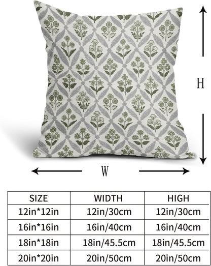 Blue Green Floral Block Print Pillow Covers 12X20 Set of 2, Flower Pattern Spring Summer Print Decorative Throw Pillow Covers Outdoor Farmhouse Seasonal Cushion Case Couch Sofa Bed Decor