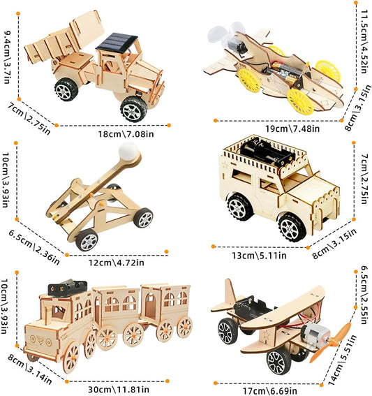 STEM Toys for Kids 8-14, 6-in-1 Wooden Model Car Building Kits with Solar Helicopter & Wind Car - Engineering Kits for Boys & Girls Birthday Gifts