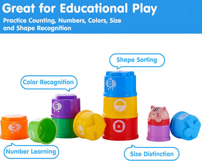 Bunny Baby Stacking Cups for Toddlers 1-3, Stacking Toys Plastic Stackable Cups for Babies 6-12 12-18 Months Toddler Toys 1-2 Nesting Color Learning Montessori Toy Gift for 1 Year Old Boy Girl