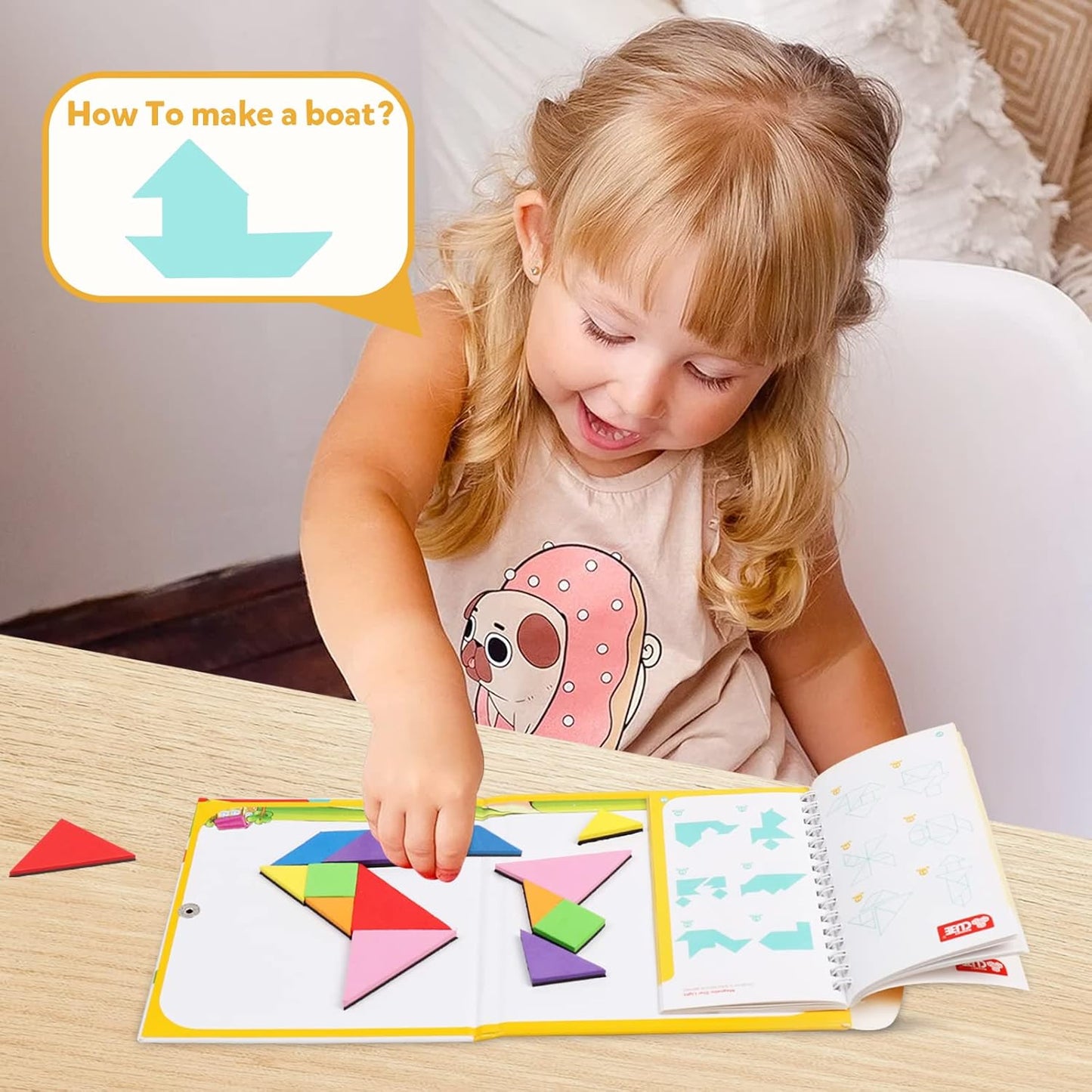 Travel Tangram Puzzle,Magnetic Puzzle Book Game Road Trip Game Jigsaw Shapes Dissection STEM Games with Solution IQ Educational Toy for Kid Adult Challenge Brain Teasers 240 Patterns(2Pcs Tangrams)
