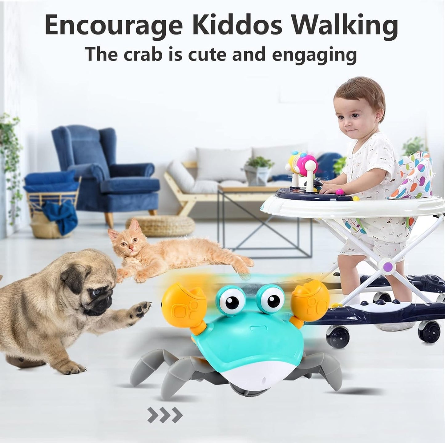 Crawling Crab Gear Set Toy - Tummy Time Musical Crab Toys Stacking & Building Blocks Educational STEM Game for Toddlers & Kids 3-5, 1 2 3 Yr Old Birthday Gift Christmas Stuff for 0-36 Month Boys Girls