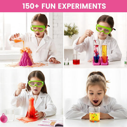Girls Science Kit for Kids 8-12, 250+ Science Experiments Stem Toy Learning & Educational Projects with Chemistry Set, Crystal Growing, Volcano Science Kit