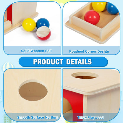 Adena Montessori Wooden Toy for 6-12 Month Baby 3 Balls with Tray, Object Permanence Box Colorful Learning Education Toy for Toddler Kid 1-2 Year Old, Preschool Developmental Girl and Boy Gift