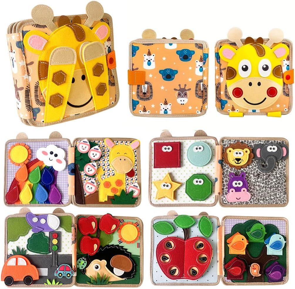 Montessori Busy Book, Suitable for Toddlers Aged 1-3, Felt Sensory Activity Book, Children's Travel Toy, Quiet Book Busy Board, Birthday Gift for Boys and Girls