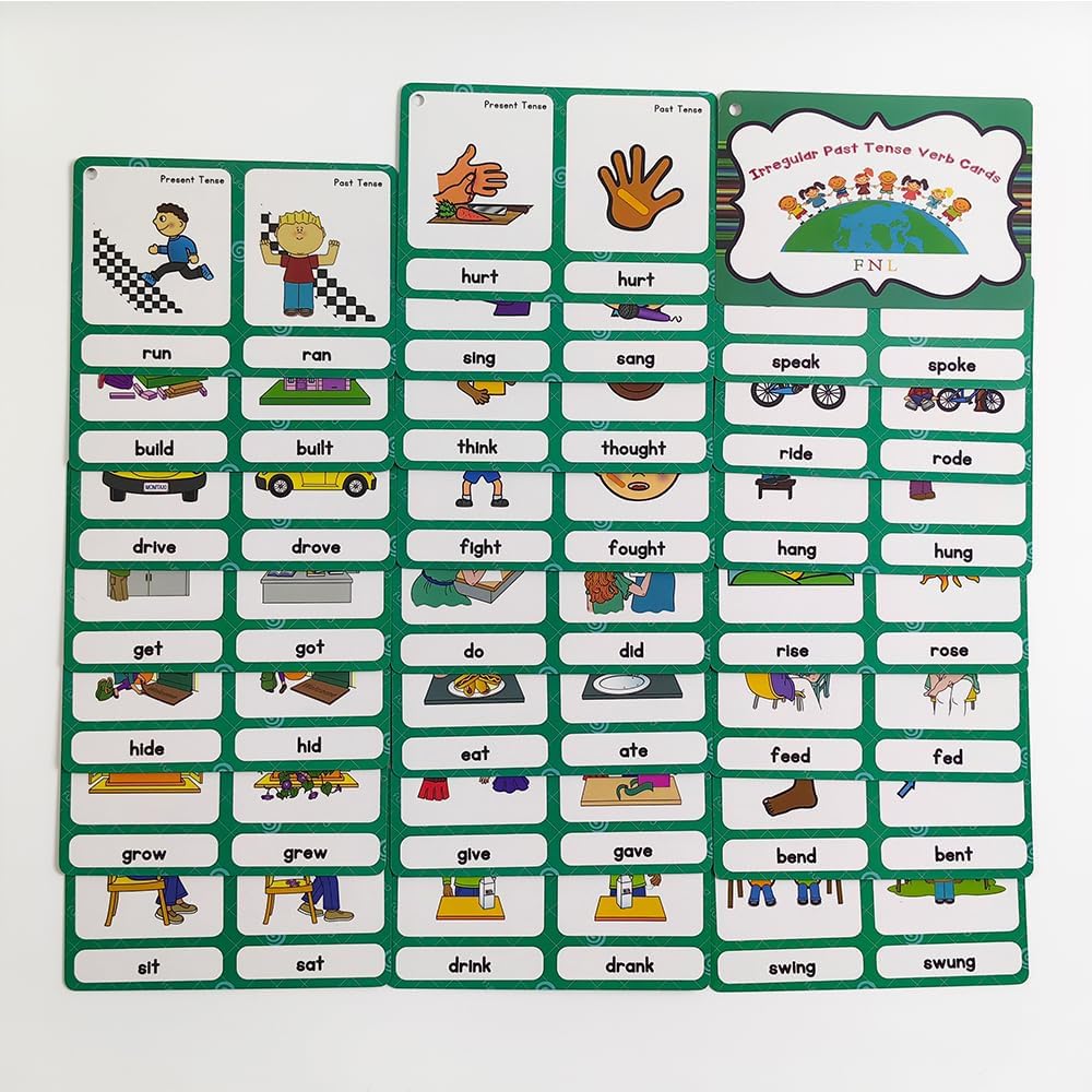 Lilias Irregular Past Tense Verbs English Grammar Double-Side Learning Flash Cards - 24 Card Set for Homeschool, Preschool, Primary School, ESL, Autism, Vocabulary Building