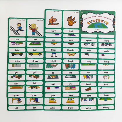 Lilias Irregular Past Tense Verbs English Grammar Double-Side Learning Flash Cards - 24 Card Set for Homeschool, Preschool, Primary School, ESL, Autism, Vocabulary Building