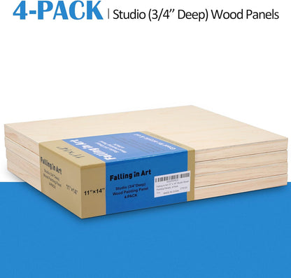 Falling in Art Unfinished Birch Wood Canvas Panels Kit, 4 Pack of 8x10’’ Studio 3/4’’ Deep Cradle Boards for Pouring Art, Crafts, Painting, and More