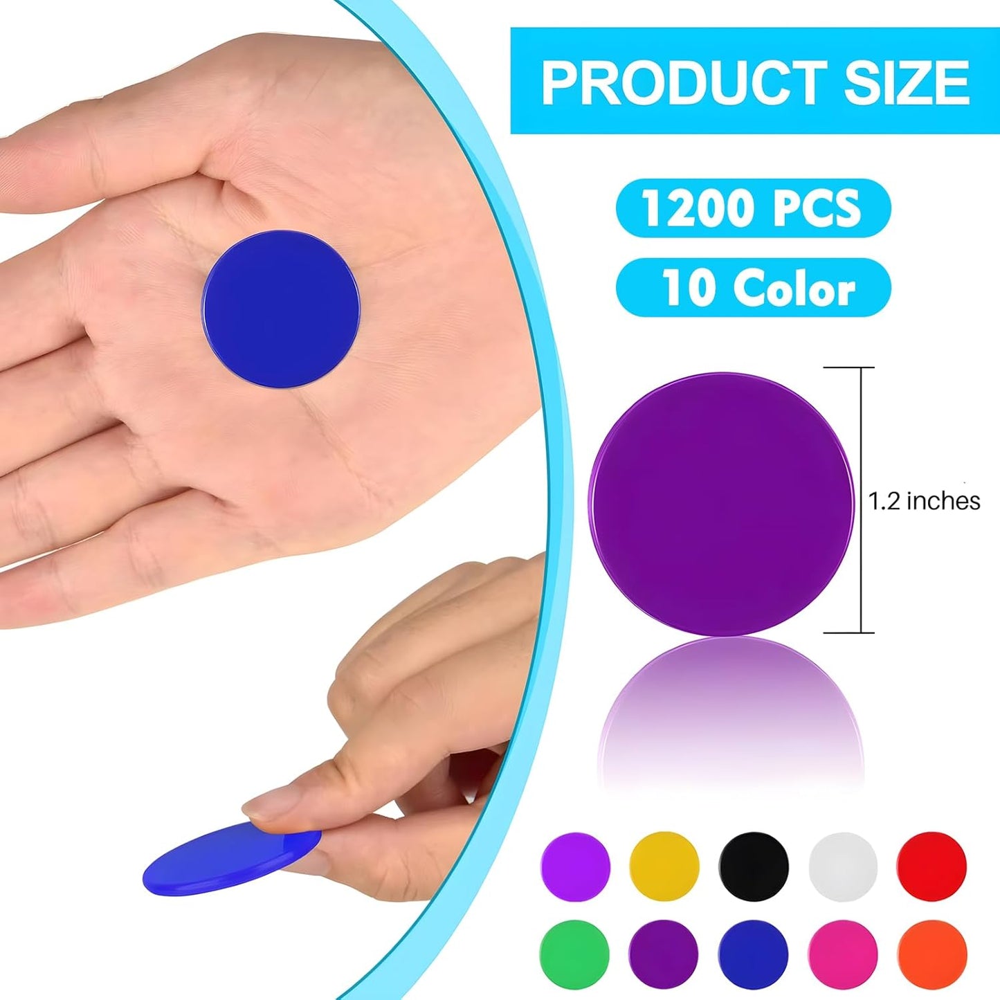 Coopay 200 Pieces 10 Colors 1-1/5 inch Plastic Learning Counters Disks Bingo Chip Counting Discs Markers for Math Practice and Poker Chips Game Tokens
