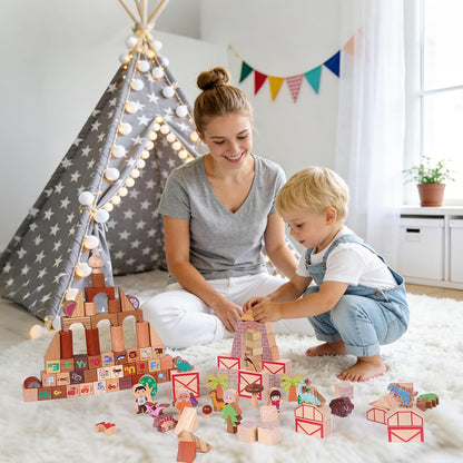 145-Piece Wooden Dinosaur Park Building Blocks Set – Montessori Educational Construction Toy Made from 10 Premium Hardwoods, STEM Learning Blocks for Toddlers & Kids Ages 3–6