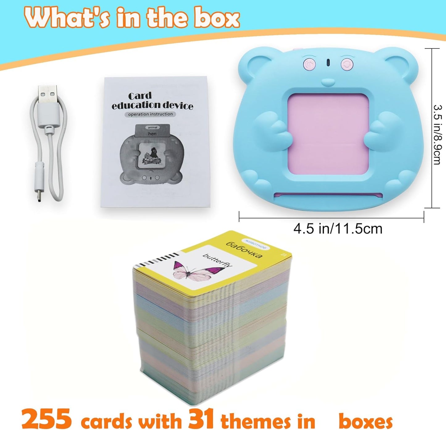Spanish & English 510 Words Alphabet Bilingual Talking Flash Cards for 3-8 Years Toddlers, Pocket Speech Buddy Therapy Autism Toys, Educational Learning Interactive Toy for Boys Girls Kids Gifts Blue